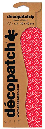 Décopatch C812C - Blisterpackung mit 3 gleichen Bögen, No. 812, 30x40cm, Rot mit Punkten in Weiß, 1 Pack
