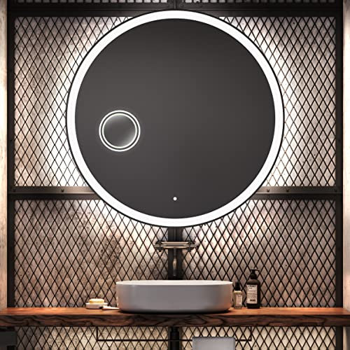 Artforma 90 cm Espejo redondo de Baño con Iluminación LED - Luz Espejo de Pared con Accesorios - Diferentes tamaños para Baño Dormitorio Maquillaje - L76
