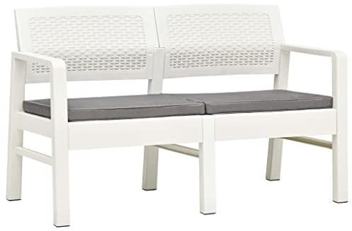 vidaXL Gartenbank 2-Sitzer mit Kissen Sitzbank Parkbank Bank Gartenmöbel Balkonbank Kunststoffbank Terrassenbank Weiß 120cm Kunststoff
