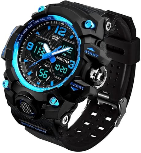 LYMFHCH Orologio sportivo da uomo, analogico, a LED, militare, digitale, con cronometro, grande doppio quadrante, orologio da polso tattico, Blu, Cinturino