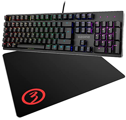 Ozone Gaming Teclado Alliance Híbrido Mecanico Keyboard Gamer Silencioso, Numerico, Layout Español + Alfombrilla Ground Level S Diseño Gamer Tamaño Pequeño