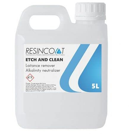 Resincoat - Etch and Clean, Brick and Concrete Cleaner, Laitance Cement Remover for Preparing Floors, Reduces Alkalinity and Neutralizes Surfaces, Changes Colour to Indicate Neutralisation, 5L