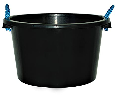 45L Litre Black Heavy Duty Multipurpose Plastic Tub Bucket Planter With Rope Handles Muck Bucket Open-Top Storage Round Utility Tub for Indoor or Outdoor Home Garden (Made In UK) (1)