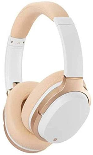 NCRD Wireless Noise Canceling Overhead Headphones with Mic for Phone-Call, Wireless/Wired Headset Stereo Sound, for Travel Work TV PC Cellphones (Color : White)