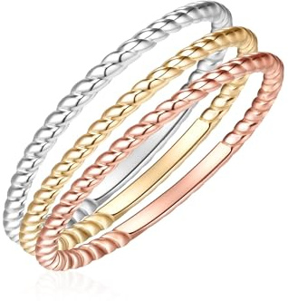 GLANZSTÜCKE MÜNCHEN Damen-Ringe (3 er Set) aus 925/- Sterling Silber tricolor - Silber/Rosévergoldet/Gelbvergoldet - Silberringe Stapelringe