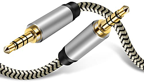 Male to Male Audio Cable - 6M/20Ft, 3.5mm 4 Pole Nylon Braided Stereo Aux Cable for Headphones, PS4, Phones, Tablets, Headsets, PC, Laptop and More