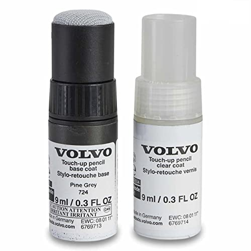 Volvo Original 724 Pine Grey Lackstift Set - 9ml Basislack, 9ml Klarlack - Lackreparatur Set Ausbesserungslack grau 31651044