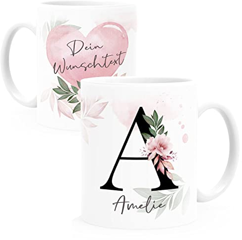 SpecialMe® Kaffee-Tasse mit Buchstabe Initiale Monogramm personalisiert mit Namen Wunschtext persönliche Geschenke weiß Keramik-Tasse