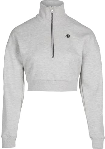 Gorilla Wear - Ocala Cropped Half-Zip Sweatshirt - Grau - Bodybuilding Sport Alltag Freizeit mit Logo Aufdruck leicht und bequem für optimale Bewegung aus Polyester Baumwolle, XL