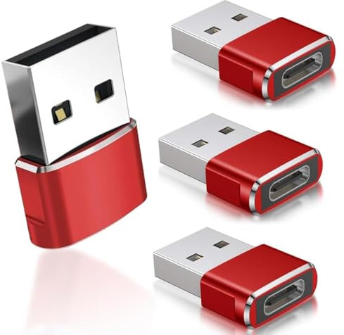Samsung USB C Female to USB Male Adapter 4-Pack - Type C Power Charger Cable Connector for Apple Watch iWatch Series 7 SE, iPhone 11 12 13 14 Max Plus Pro, iPads Air (RED)