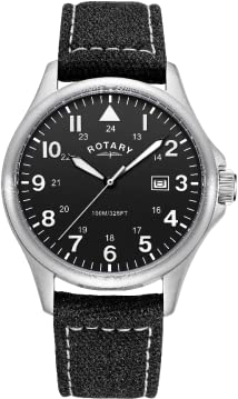 Rotary Herren-Armbanduhr Pilot, analog, Quarzuhr mit schwarzem Zifferblatt und schwarzem Canvas-Armband, GS00473/19, Sportlich