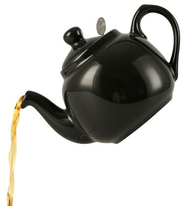 London Pottery Farmhouse Teekanne mit Teesieb, Keramik, glänzend schwarz, 2 Tassen (600 ml)