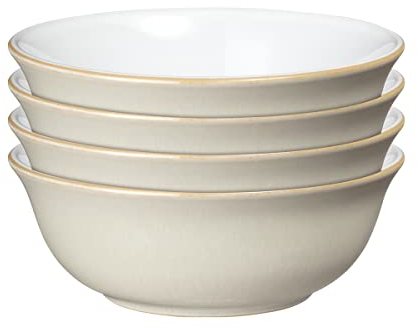 Denby - Linen Cream White Cereal Bowls Set of 4 - Dishwasher Microwave Safe Crockery - Ceramic Stoneware Tableware Natural Tones - Bowls For Soup