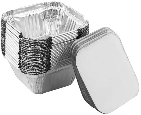 120 ML No 1 Aluminium Foil Food Containers with Lids Takeaway Silver Tin Foil Catering Containers Tubs Cooking Baking Meal Prep Takeout Roasting Freezing Food Storage Foil Pans (100 Pcs)
