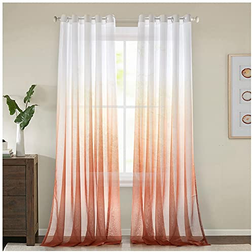 YAOTT Voile Gardinen Leinenoptik Vorhang Halbtransparent Farbverlauf Gardienen Vorhang mit Ösen Dekoschal Fensterschal für Schlafzimmer und Wohnzimmer,Rot,(132x160cm)(1 Stück)