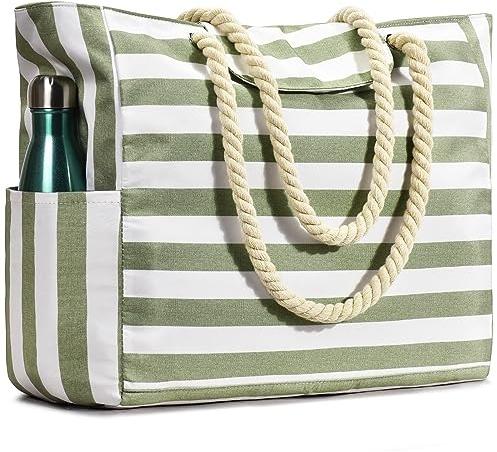 oscaurt Strandtasche Tote Bag Wasserdicht Streifen Strandtasche mit Reißverschluss Geschenke für Frauen Strandtasche xxl Familie