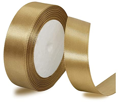 Satinbands Champagner Gold 25mm Breit, 23 Meters Geschenkband Schleifenband für Geschenkverpackungen, DIY-Basteleien, Blumensträuße, Schleifenherstellung, Geburtstags- und Hochzeitsdekorationen