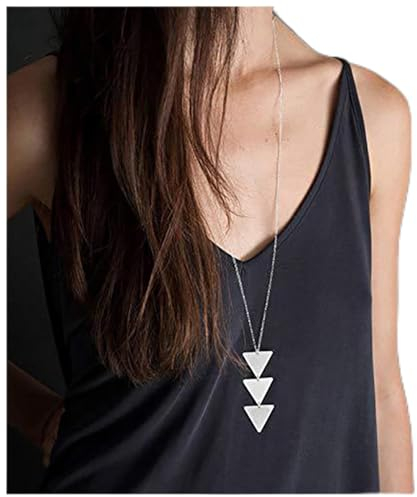 Dervivea Boho Dreieck Lange Halskette Kette Großes Dreieck Anhänger Halskette Silber Dreieck Y Halskette Lange Geometrische Halskette Schmuck Für Frauen Und Mädchen
