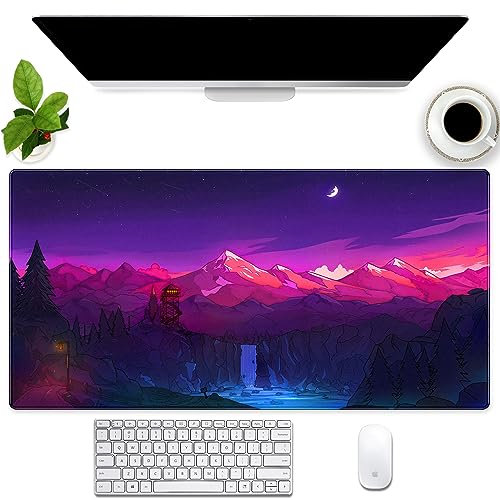 Violettes Mauspad, rosa Schreibtischunterlage, Gaming-Mauspad, XXL, Computer-Pad, 80 x 39 cm, komplettes Schreibtisch-Maus und Tastatur-Pad, Anime-Spiel-Mauspad mit genähtem Rand, rutschfest, waschbar