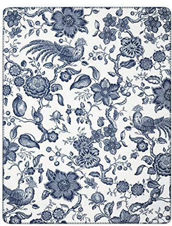 Villeroy & Boch® Wohndecke Paradiso Navy-Peony I Flauschige Kuscheldecke aus Baumwollmischgewebe in blau-Weiss I Sofa-Decke in 150x200 cm I nachhaltig produziert in Deutschland I Jubiläums Edition