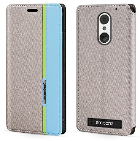 PU Leder Flip Hülle mit Farbakzent und Unsichtbarem Magnetverschluss Kompatibel mit Emporia Smart 4, Schlanke Modische Schutzhülle (Grau)
