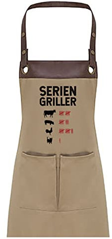 TASSENPALAST Premium Grill-Schürze mit Spruch personalisierbar mit Wunschnamen - Lustiger Spruch/Sprüche Grillschürze Lustig - Unisize (Seriengriller - Khaki)