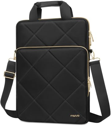 MOSISO Vertical Laptop Bag 16 inch, 15-15.6 inch Computer Shoulder Bag Compatible with MacBook Pro 16, HP, Acer,Dell,Lenovo,ASUS, Rhombus Quilted Messenger Case Front Pocket&Handle&Belt, Black