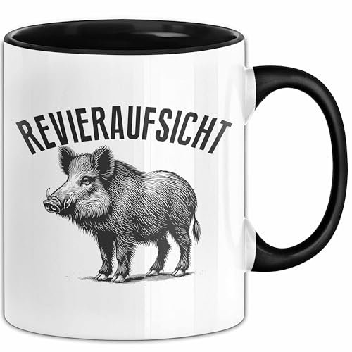 Jäger Tasse Geschenk Revieraufsicht Geschenkidee Wildschwein Geschenke Jägerin (Schwarz)