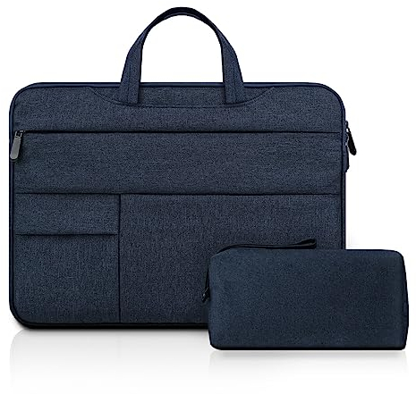 jooeer 14 Inch Laptop Sleeve Case for Chromebook Notebook 14, Slim Waterproof Computer Carrying Bag Protective Padded Cover with Handle Multiple Pocket Accessories Pouch for Women Men, Navy Blue