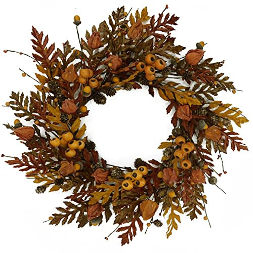 WreathDream Herbstkranz, Herbstkranz, Eichenblätter, Kranz mit Umhang, Stachelbeere, Eichel, Beere, Tannenzapfen für Haustür, Bauernhaus, Innen- und Außenbereich, Festival, Heimdekoration, 50,8 cm