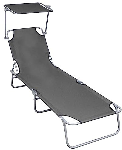 CIADAZ Klappliege mit Sonnenschutz, Sonnenliege, Gartenliege, Liegestuhl, Liegestühle, Sonnenschutz Garten, Terrassenliege, Strandliege, Grau Aluminium