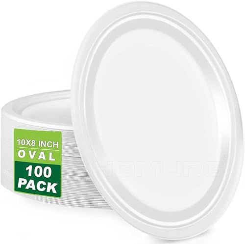 Best House Ecowise Disposable Oval Bagasse Sugarcane Plates - 10 X 8 inch Eco-Friendly, Biodegradable and Compostable Perfect for Picnics, BBQs,and Parties (Pack of 100)