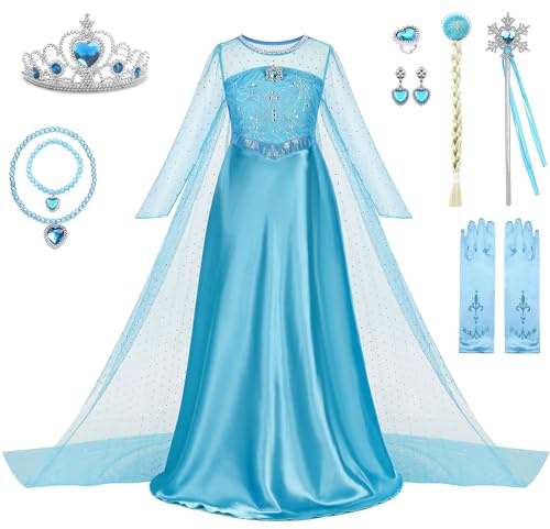 WIOLETA Prinzessin Kleid Mädchen, Kinder Kostüm Mädchen, Kostüm Kinder | Kostümset Mit Kleid, Krone, Zauberstab und Komplettem Schmuckset. Geeignet für Partys, Karneval & Cosplay