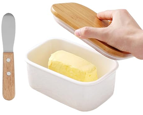 Beurrier avec Couteau à Beurre et Couvercle, Boîte à Beurre Blanche Contenant le Stockage du Beurre D'étanchéité pour Comptoir de Réfrigérateur de Cuisine(13.8x9.9x6.5cm)