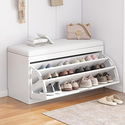 SARKEY Banco Zapatero, Asiento Almacenamiento con Gabinete De Zapatos Madera, para Entrada, Pasillo, Dormitorio, Blanco (Color : White, Size : 80 * 30 * 45cm)