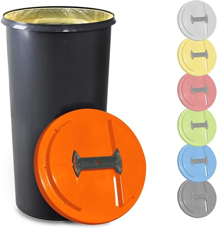 KUEFA BSC 60L Mülleimer, Müllsackständer, Gelber Sack Ständer inkl. Klemm-Ring für Müllbeutel, extra robust, UV- und witterungsbeständig, Sammelbehälter für Pfandflaschen und Leergut (Orange)
