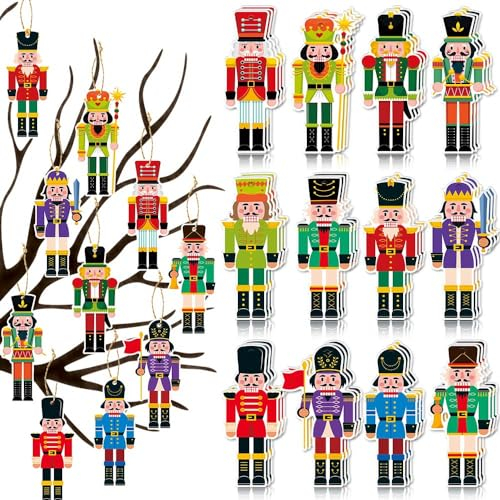 POPOYU Weihnachtsschmuck Papier Hängende,12 Stück 12 Stile Nussknacker Soldat Christbaumschmuck Papier Weihnachtsschmuck Baum,Weihnachten Geschenkanhänger Für Festliche Home Party Weihnachtsdeko