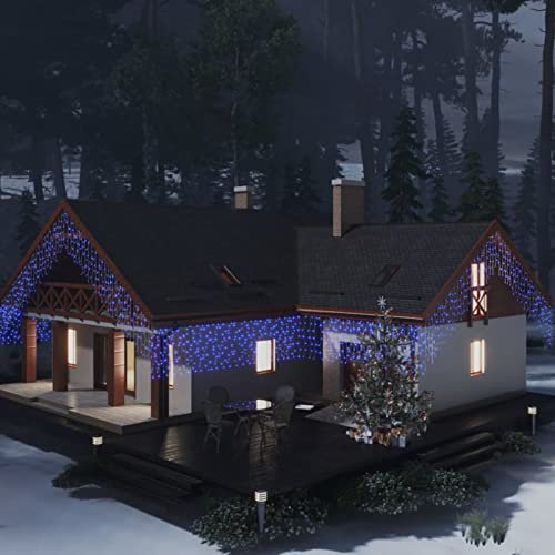Homgoday LED Vorhang Eiszapfen Lichter 10m 400 LED blau 8 Funktionen