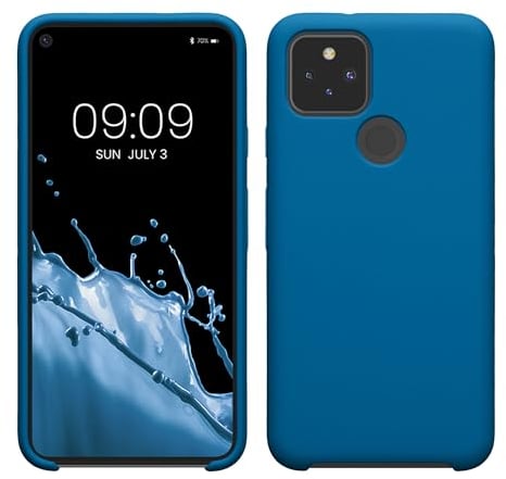 kwmobile Hülle kompatibel mit Google Pixel 5 Hülle - Silikon Handy Case - Handyhülle weiche Oberfläche - kabelloses Laden - Blue Reef