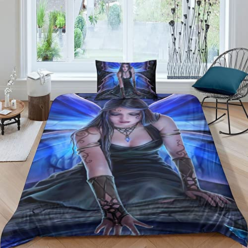 LENTLY Anne Stokes Bettwäsche Set Kinder Mikrofaser Bettbezüge 3D Gedruckt Bettbezug 2 Teilig Mit ReißVerschluss,Soft Bettwaren Single(135x200cm)