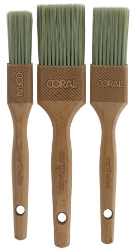 Coral 31857 Earthwise 3-teiliges Pinsel-Set mit umweltfreundlichem FSC-Holzgriff und feinen Filamenten, 2,5 cm, 3,8 cm, 5,1 cm