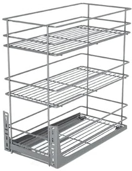 STOLMET Schrankauszug Schrankkorb mit Vollauszug Ausziehbare Küchenschublade mit Soft Close System Korbauszug für Küchenschrank Schrank mit Außenbreite von 30cm 3 Ablagen 480x545x 250mm Chromeffekt