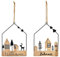 matches21 Hübsche Wanddeko für Fenster Haustür WILLKOMMEN ZUHAUSE - Hygge Winterdeko zum hängen aus Metall & Holz in schwarz - 2er Set Weihnachtsdeko Häuser 15 x 19 cm