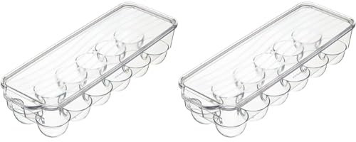 KitchenCraft Egg Holder Storage with Lid, Fridge-Safe Plastic Egg Storage, 32.5 x 11.5 cm (13 x 4.5), Transparent (Pack of 2)