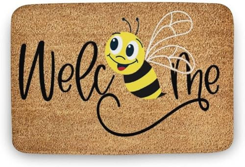 Flavas Bumble Bee Welcome Mat,Summer Doormat,Summer Porch Decor,Honey Bee Doormat,Cute Doormat,Front Door Mat,Funny Door Mat,Indoor Door Mat,Coral Velvet Doormat 24x16 Inch