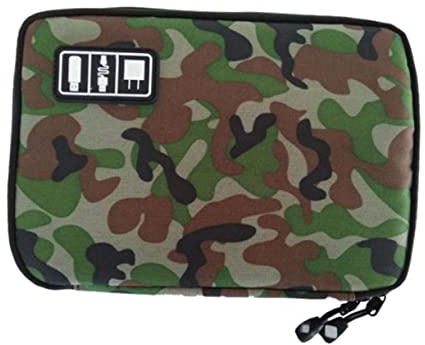 Veemoon 2strato Borsa Organizer Per Cavi e Accessori Elettronici Custodia Digitale Portatile Camouflage Verde Per Viaggi e Gadget Tecnologici