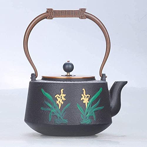 Juego de Hierro Fundido Juegos de té Hierro Fundido Orquídea de Hierro Fundido en Oro Olla de Hierro Fundido Olla de Hierro Olla de Hierro Vieja Agua hervida Taiwán 1 2L Decoración