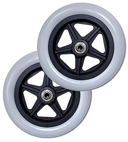 LecMy 2 X Rollstuhl-Vorderrad-Ersatzteil, Gummireifen, Festes Profil, 45 Mm Nabenbreite Mit Abs-Nabe, Gehhilfenräder [Langlebig]/Grau/7 Zoll/180 Mm