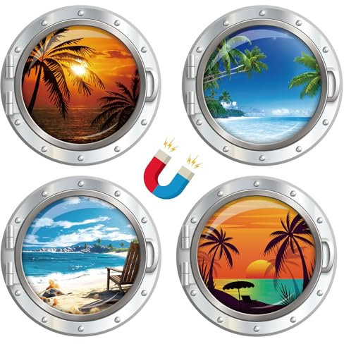 cosmisun Große Kreuzfahrt-Tür-Dekorationen, magnetisch, 4 Stück, Strandpalme, Kreuzfahrt-Türmagnete, das Meer, Naturlandschaft, Kreuzfahrt, Magnet-Aufkleber für Karneval, Kabine, Kühlschrank,