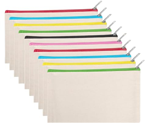 10 Stück DIY Blanko Stoffbeutel,Leinwand Kosmetiktasche, Stoffbeutel zum Bemalen,Reise Kosmetiktasche, Federmäppchen Klein für Reisen,21x12cm